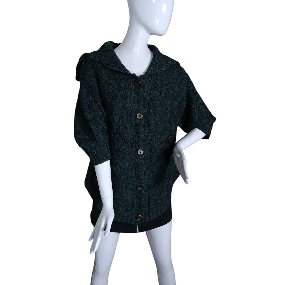 Tulle Chunky Knit Cardigan Sweater Size Medium Dark Gray 3/4 Sleeve Button Down
